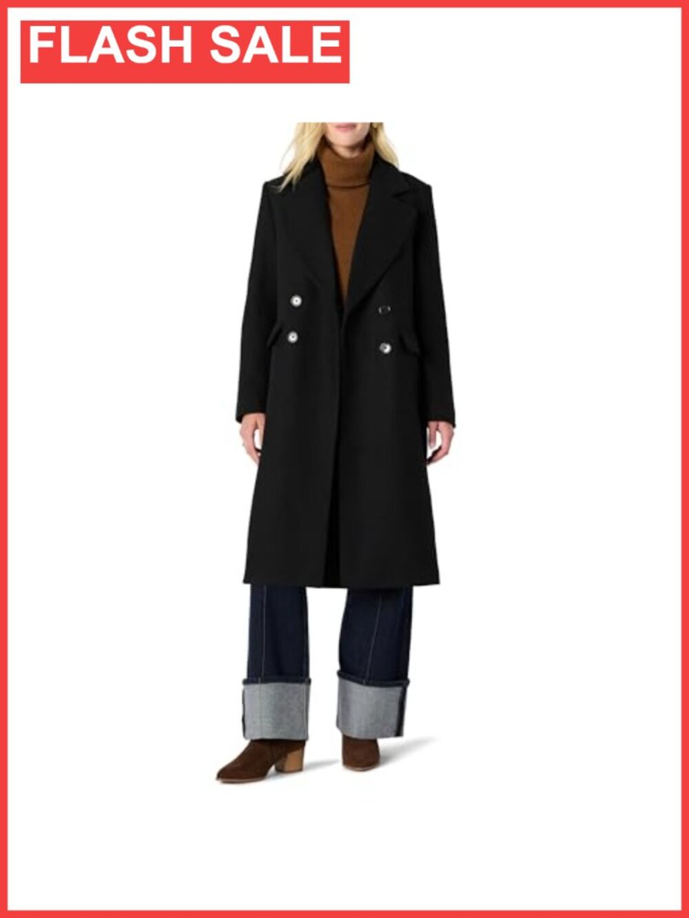 Essentials Women's Relaxed-Fit Double-Breasted Wool-Blend Longline Coat